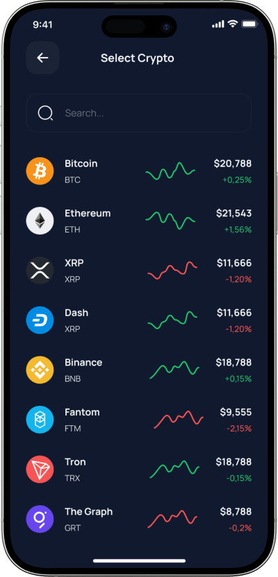 Pancakeswap clone select a crypto screen