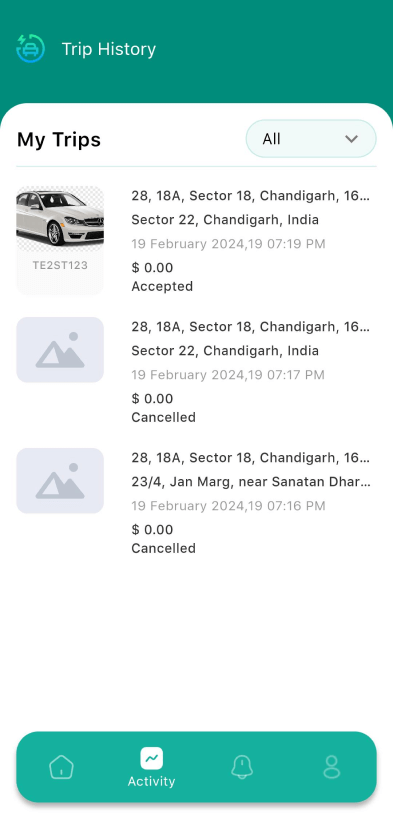 Past trip details app screen