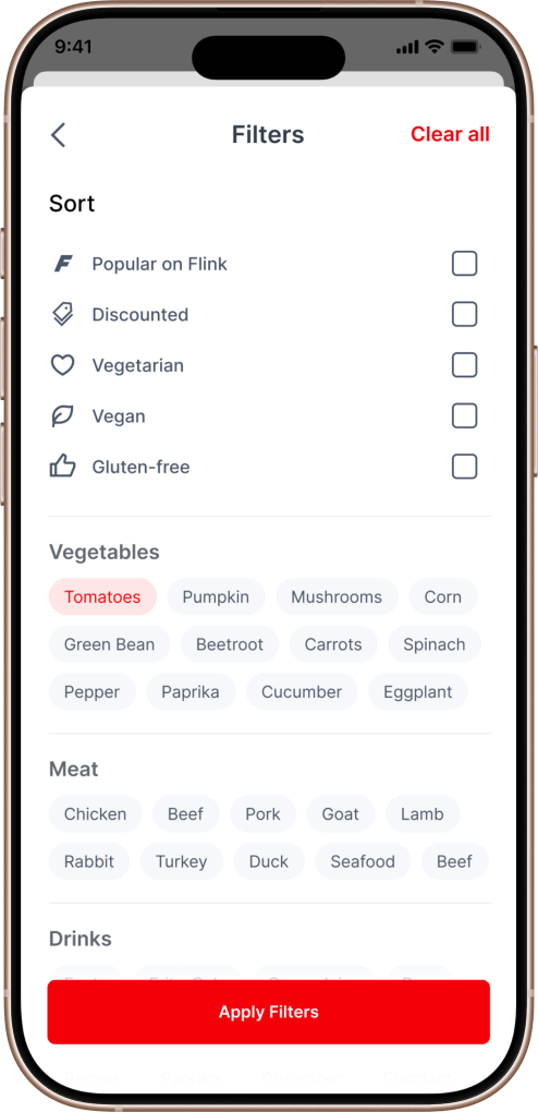 Pinduoduo clone search filters screen