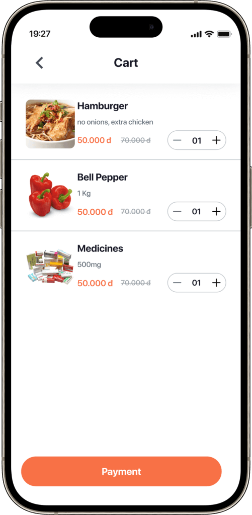 Postmates clone add-to-cart screen