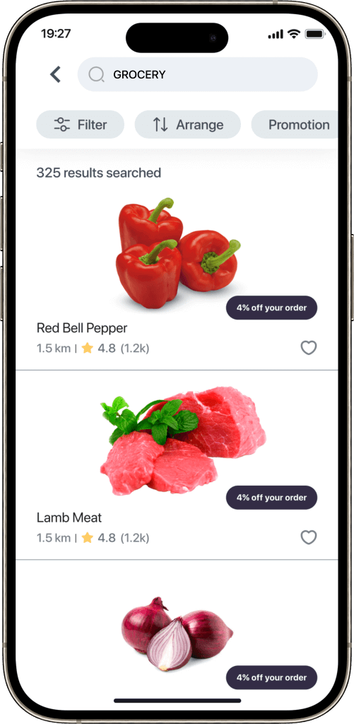 Postmates clone grocery shopping screen