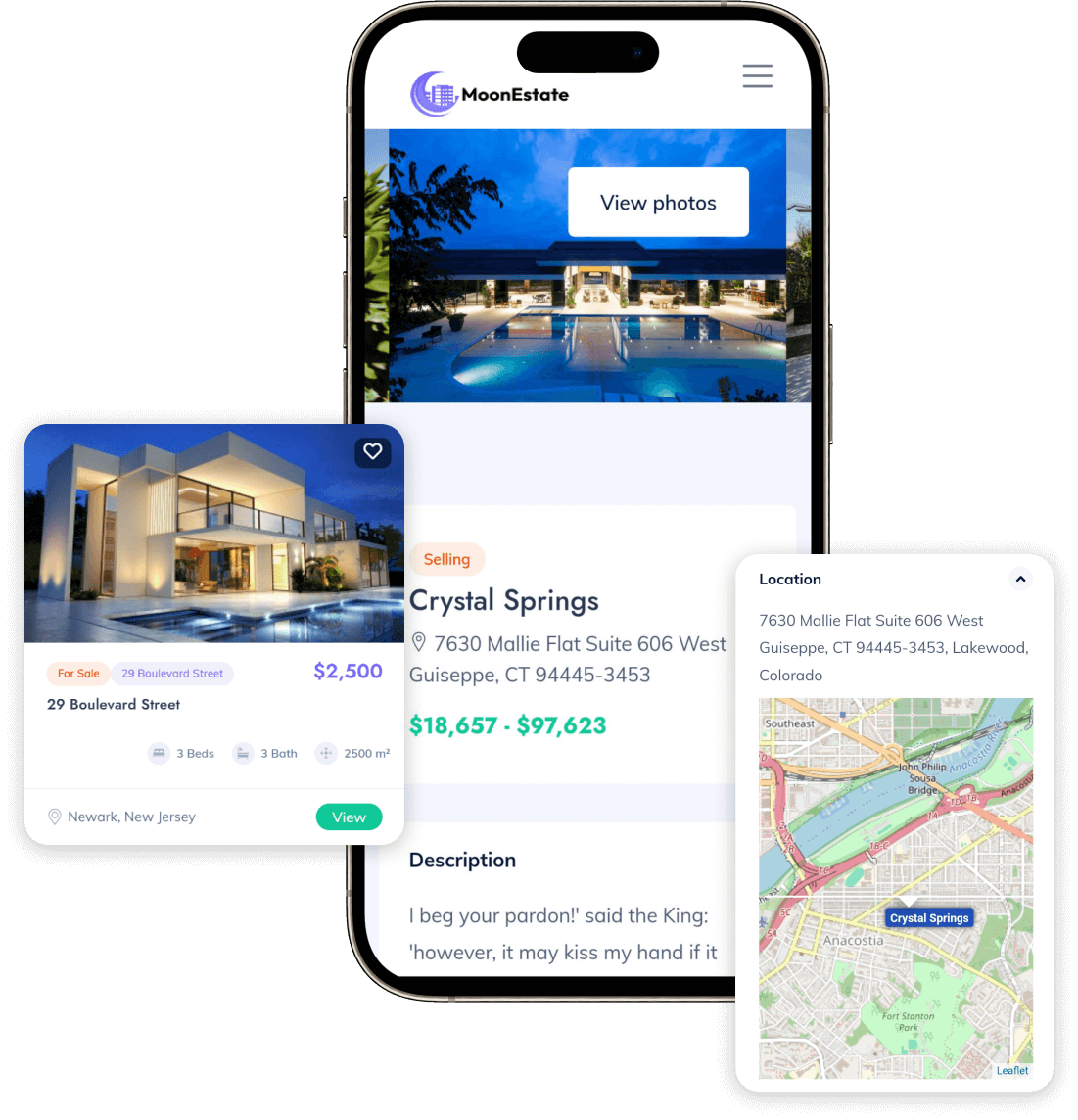 Detailed property listing and location screen