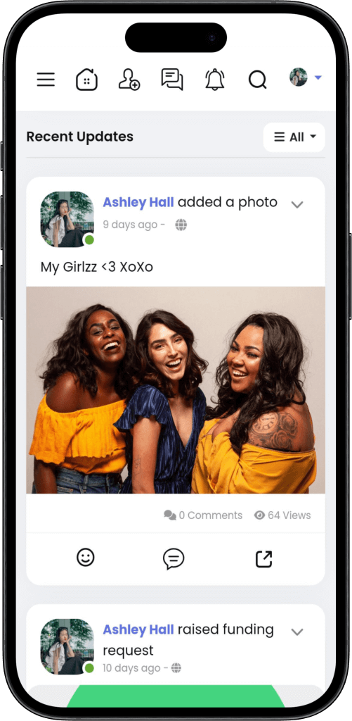 Recent updates and posts app screen