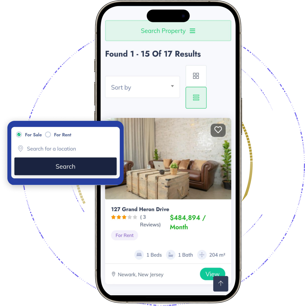Rental property listing and booking screen