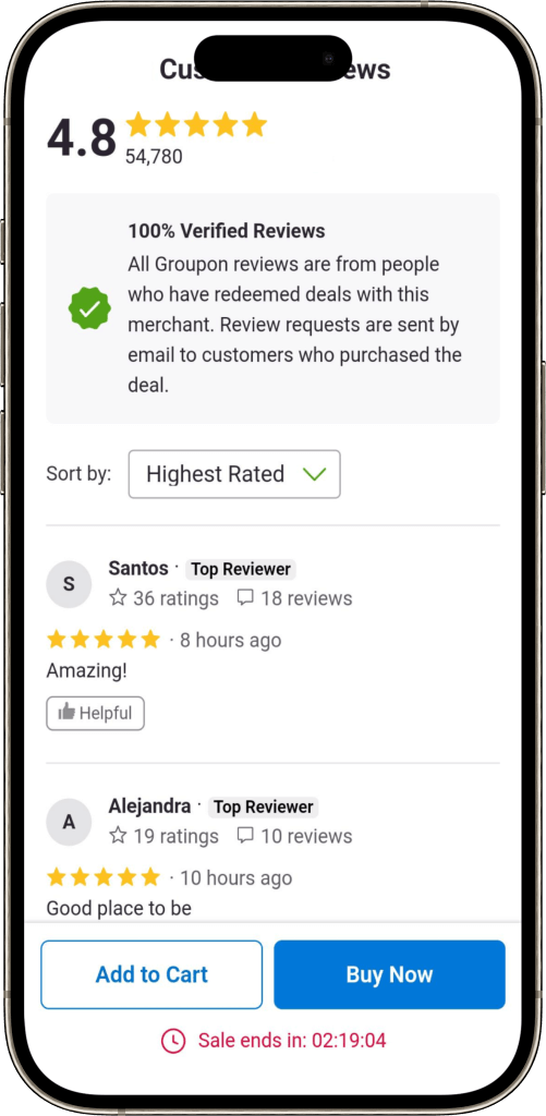 Reviews and ratings screen