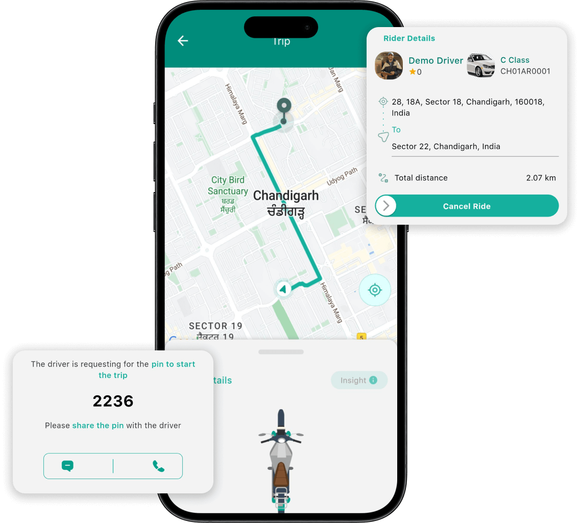 Ride tracking and location app screen