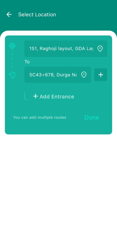 Search destination app screen