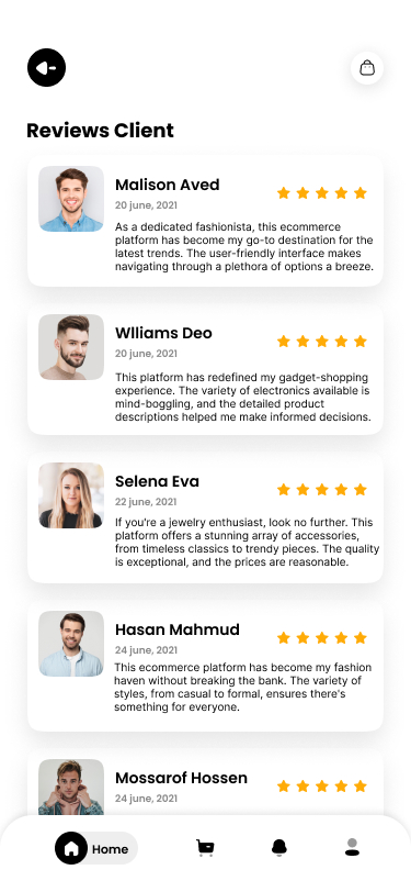 Shopify based Ecommerce app customer reviews screen