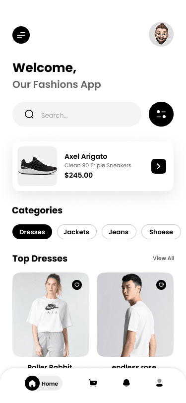 Shopify based Ecommerce app home screen
