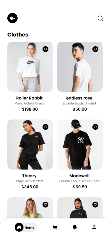 Shopify based Ecommerce app product list screen