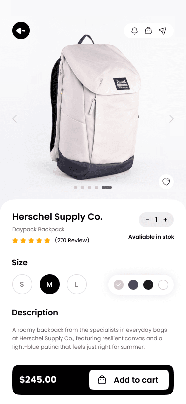 Shopify based Ecommerce app product screen