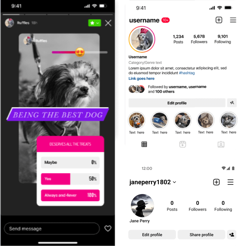 Social media app profile screen