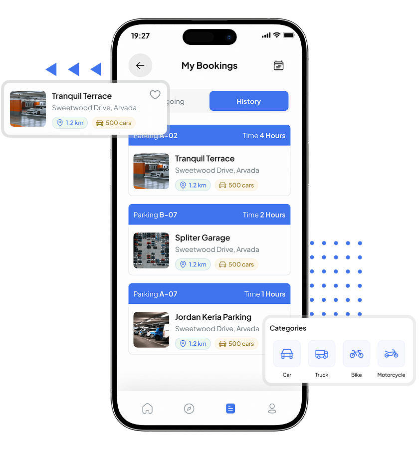 SpotHero clone my bookings history screen