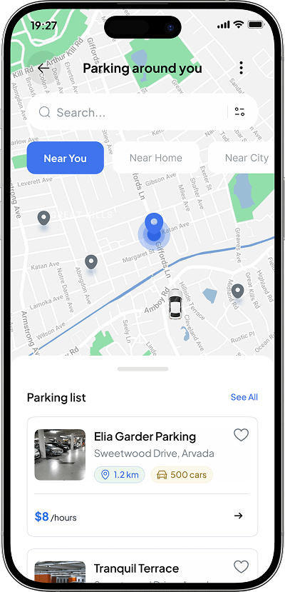 SpotHero clone parking around you map screen