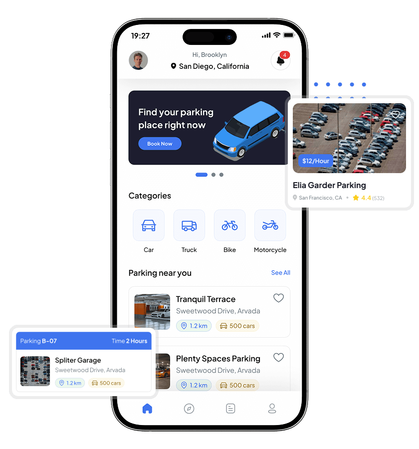 SpotHero clone parking spot rating and reservation detail feature