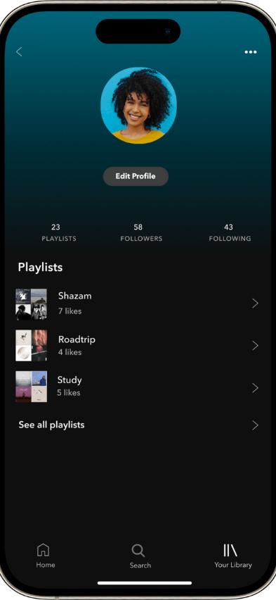Spotify clone music library screen