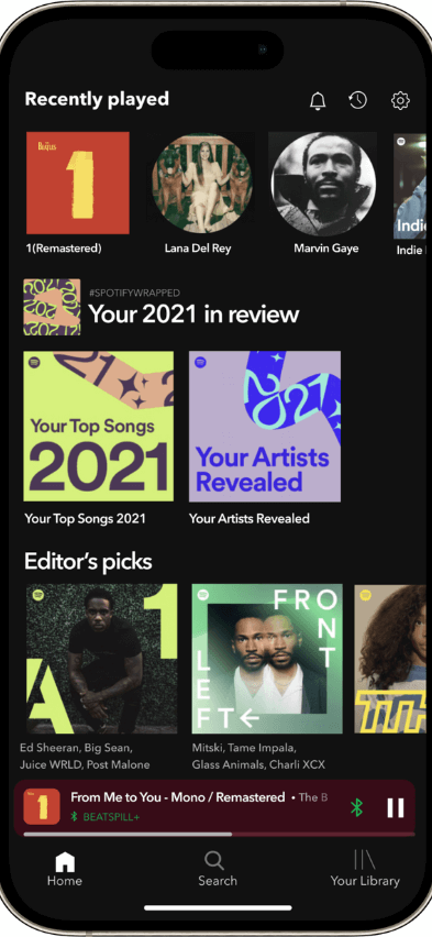 Spotify clone recently played screen