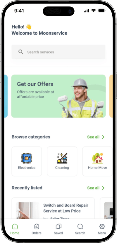 TaskRabbit clone home screen