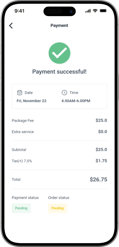TaskRabbit clone payment successful screen