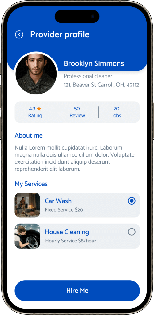 Thumbtack Clone provider profile screen