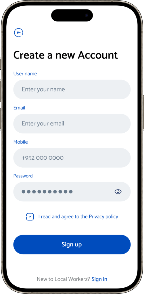 Thumbtack Clone Signup screen