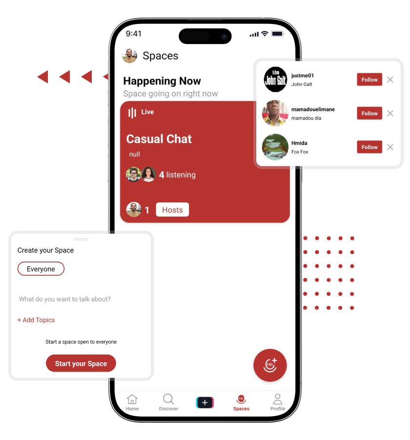 TikTok clone custom space creation feature