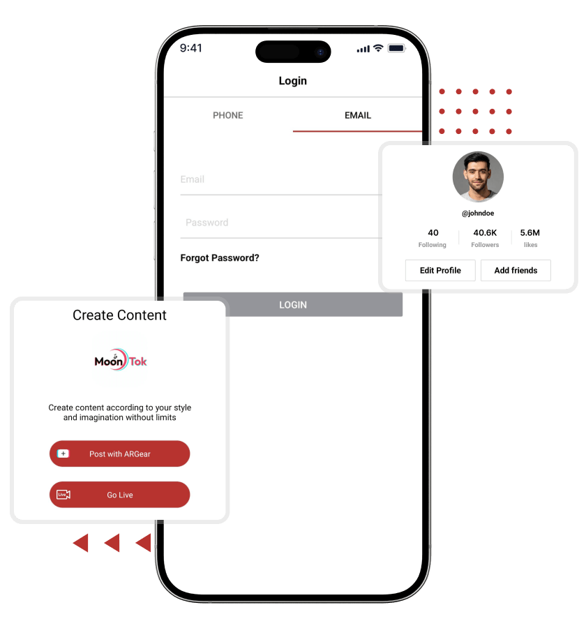 TikTok clone email login and live streaming feature