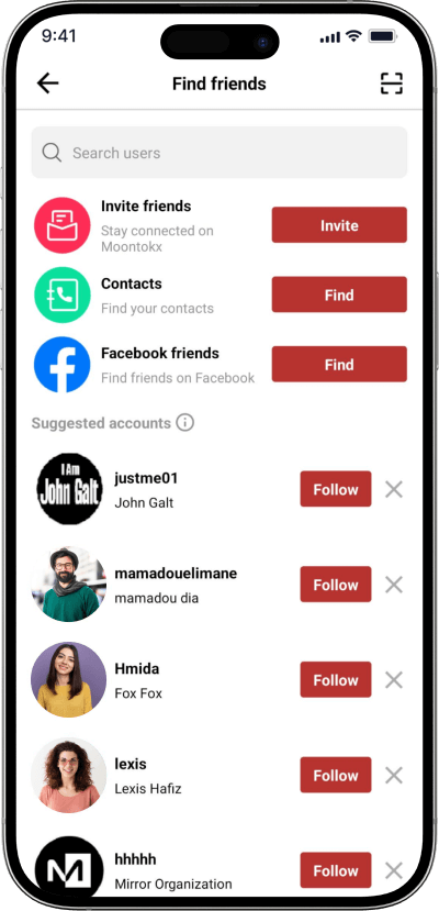 TikTok clone find friends screen