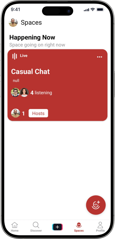 TikTok clone happening now screen