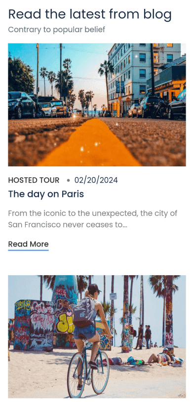 Travel experience blog app screen
