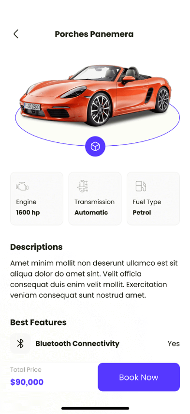Turo clone car information screen