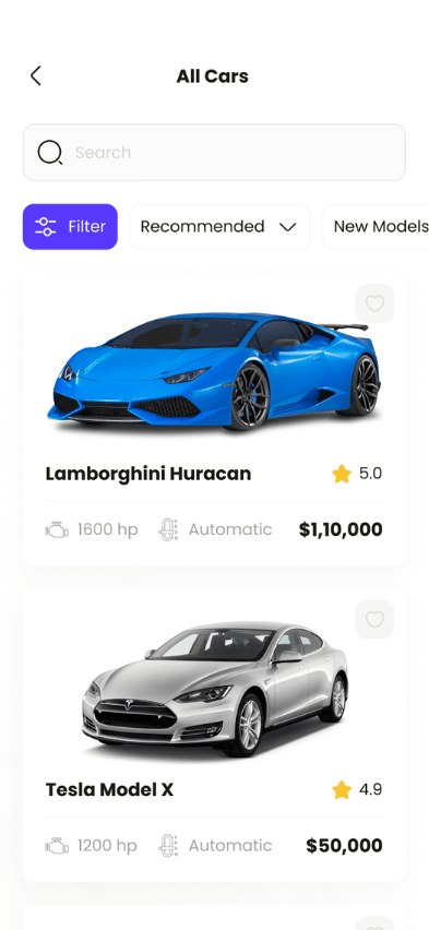 Turo clone car screen