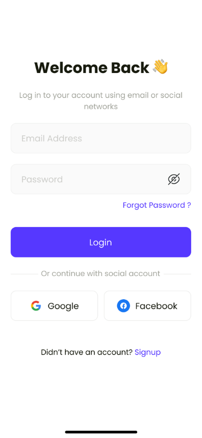 Turo clone login screen