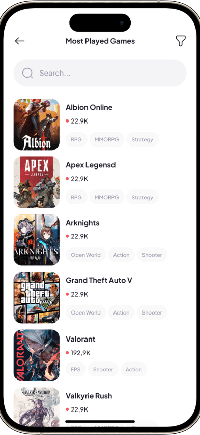 Twitch Clone most played games screen