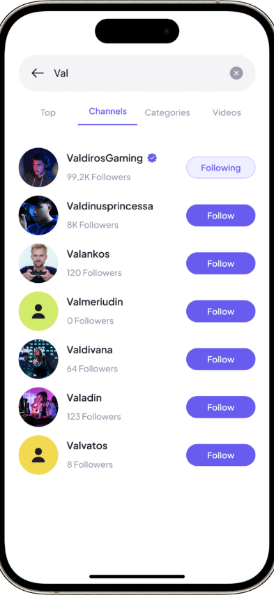 Twitch Clone search screen