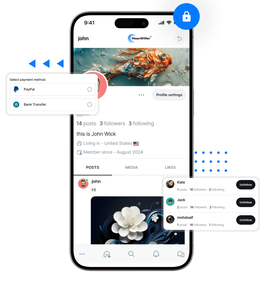 Twitter clone user profile and wallet synch feature screen