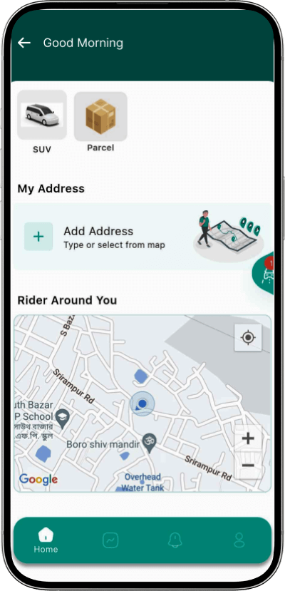 Uber clone homescreen