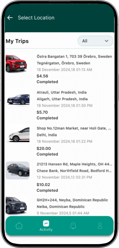 Uber clone my trips screen