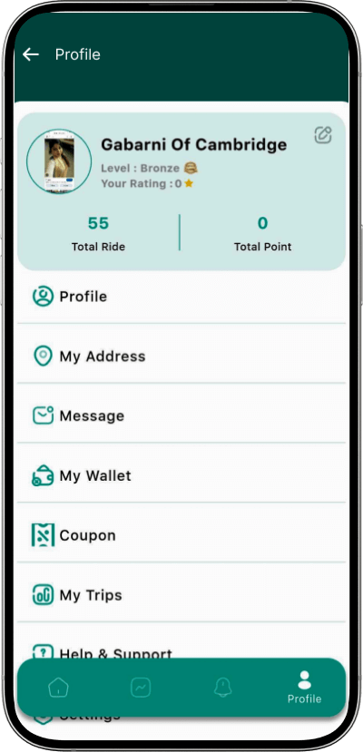 Uber clone user profile screen