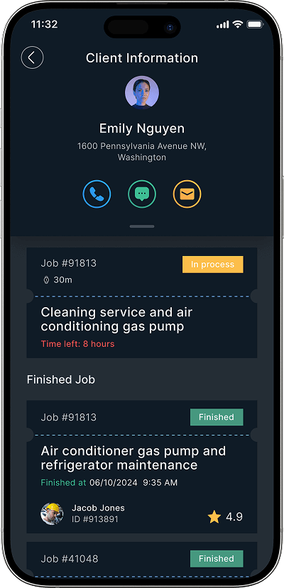 Uber for mechanics client information screen