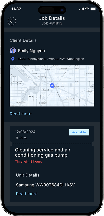 Uber for mechanics job details screen