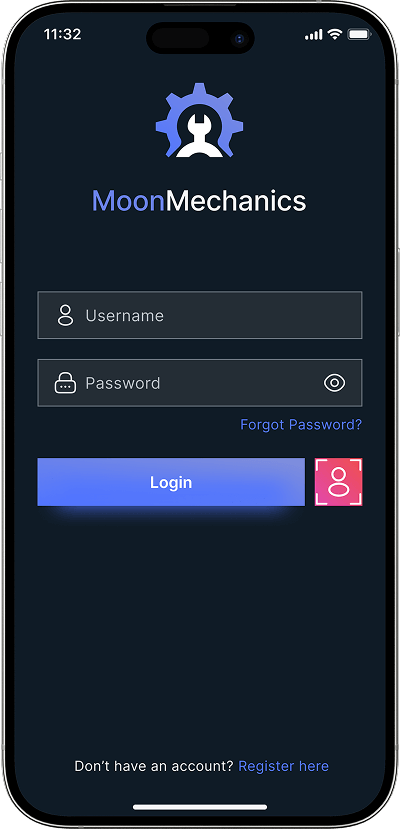 Uber for mechanics login screen