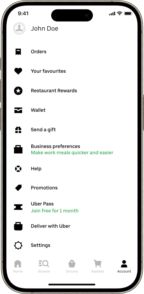 Ubereats clone User profile screen