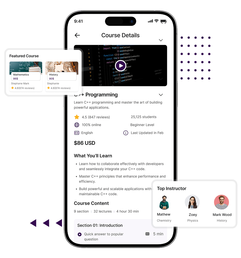 Udemy clone featured courses and course details features