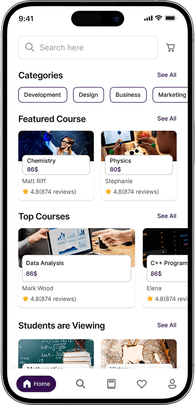 Udemy clone homescreen