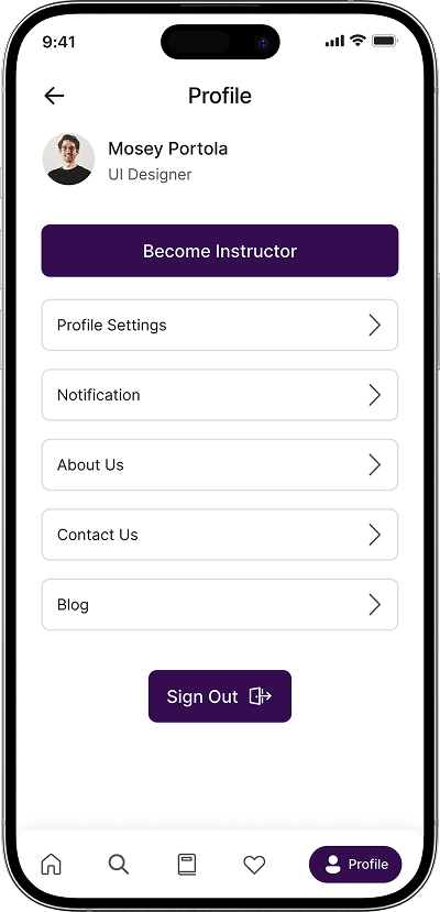 Udemy clone user profile screen