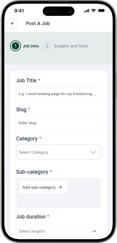 Upwork clone post a job screen