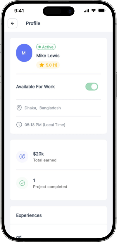 Upwork clone setting up profile screen