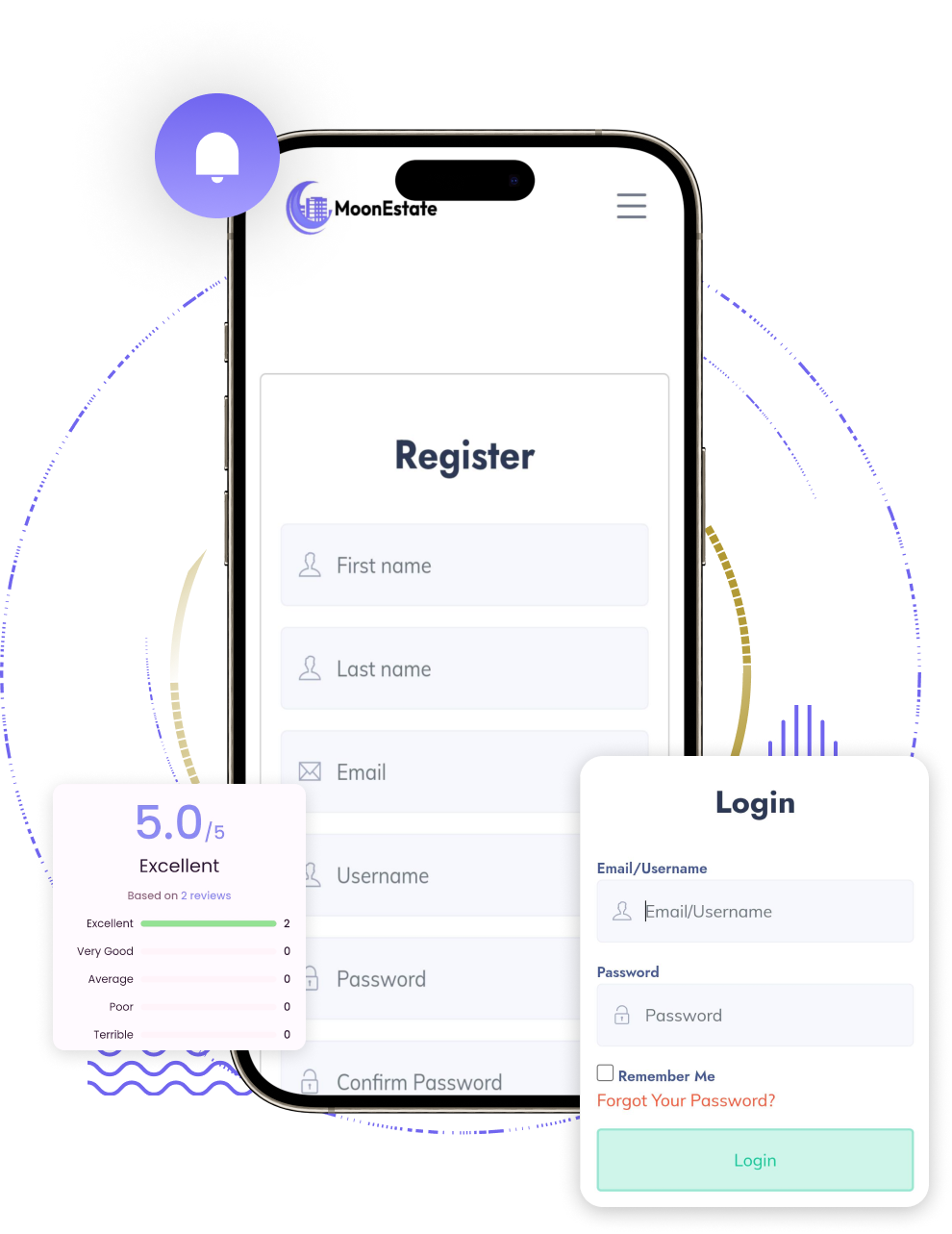 User registration and login screen