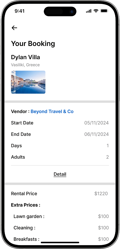 Vacation rental script booking details screen